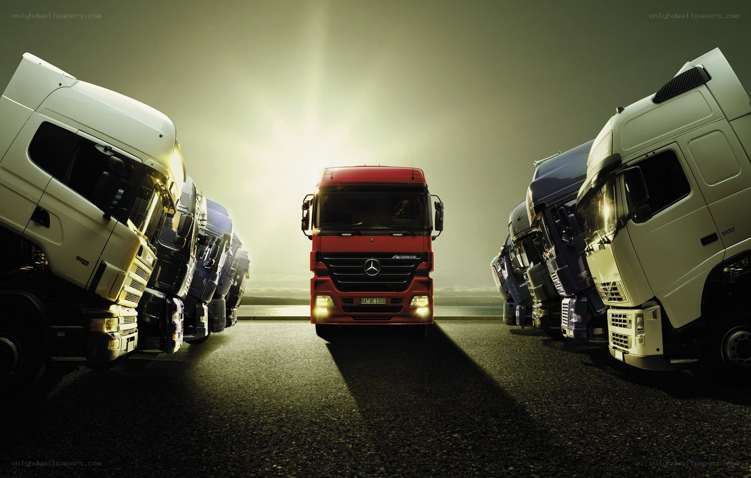 Red truck leading a convoy
