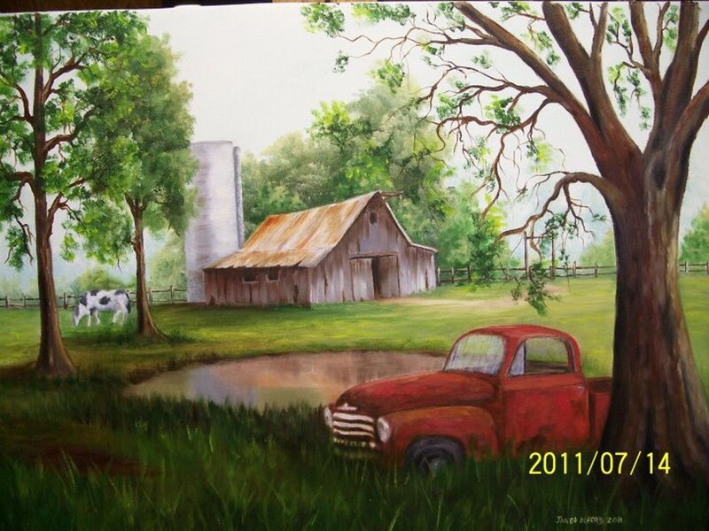 Red Truck on Farm