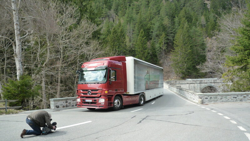 Red Truck on Mountain Road