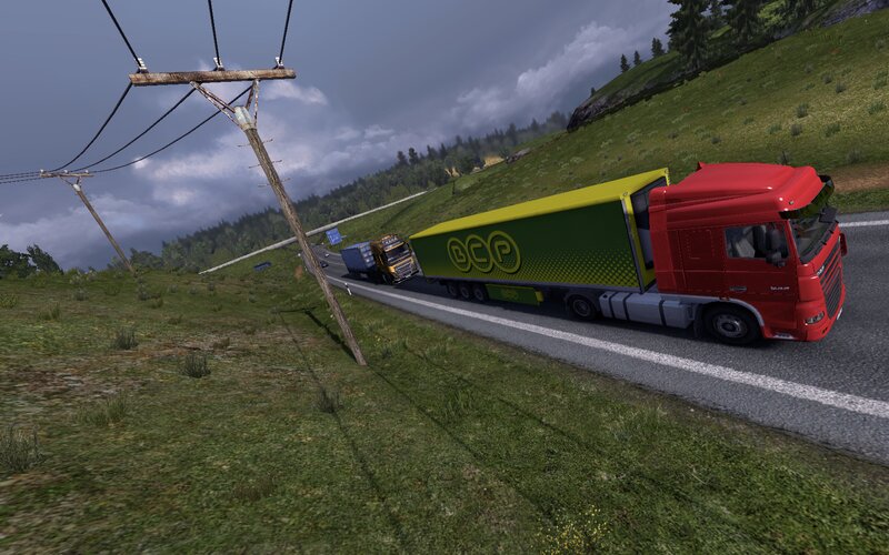 Red Truck on Road — Green