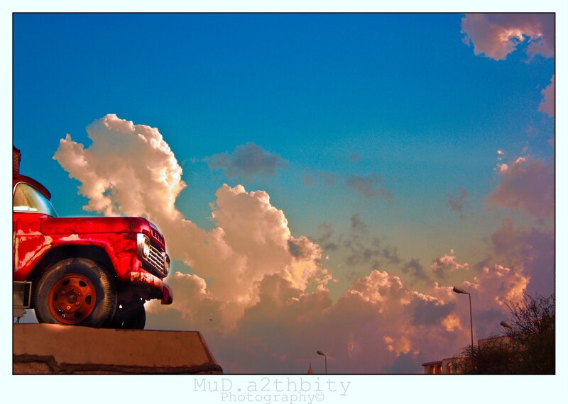 Red Truck on Rooftop