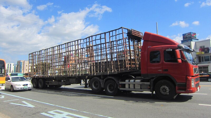 Red Truck with Cage Trailer