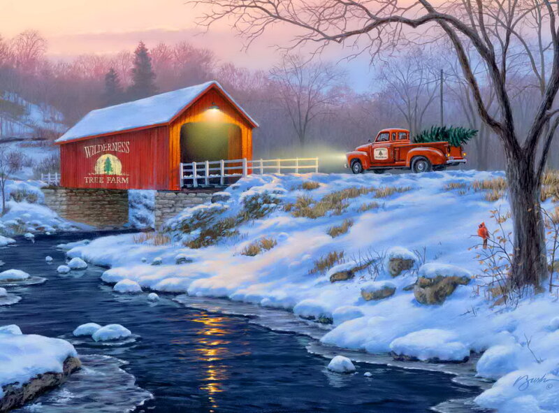 Red Truck with Christmas Tree — Serene