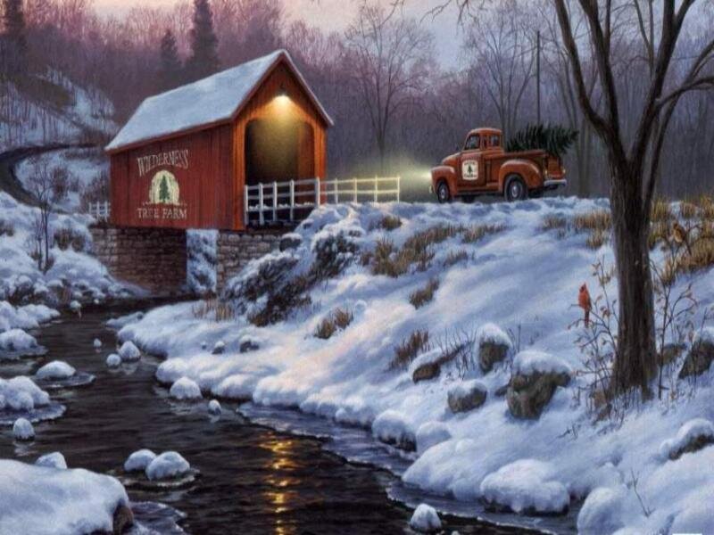 Red Truck with Tree