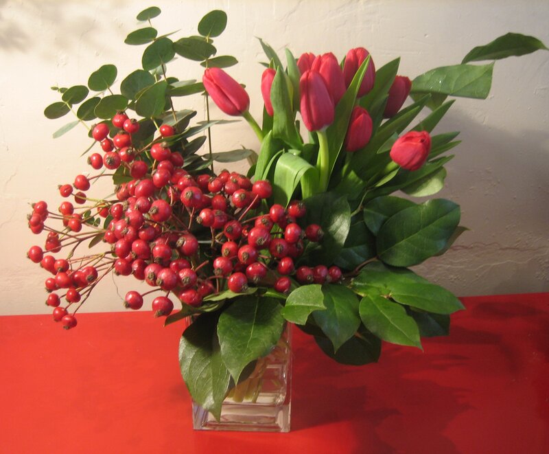 Red Tulips and Berries