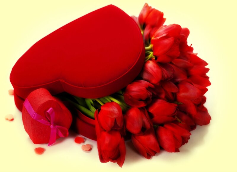 Red Tulips and Heart Box — Romantic