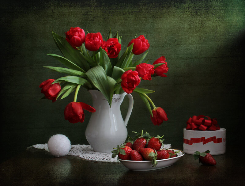 Red Tulips and Strawberries