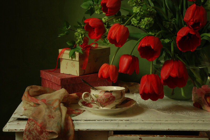 Red Tulips and Teacup