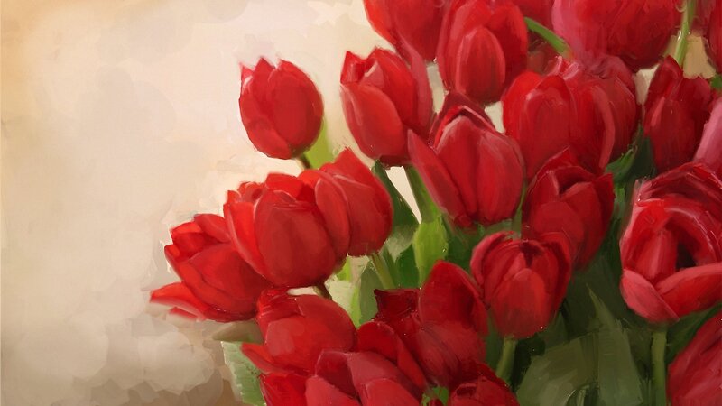 Red Tulips Bouquet — Calm, Painting