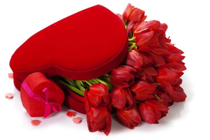 Red Tulips in Heart Box