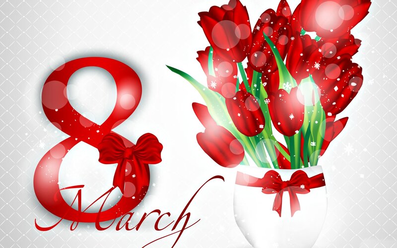 Red Tulips in Vase — Festive