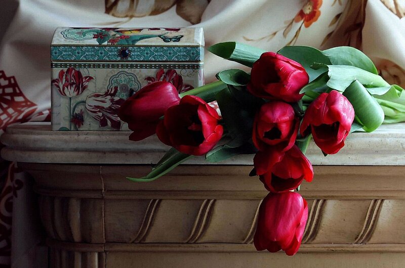 Red Tulips on Mantelpiece