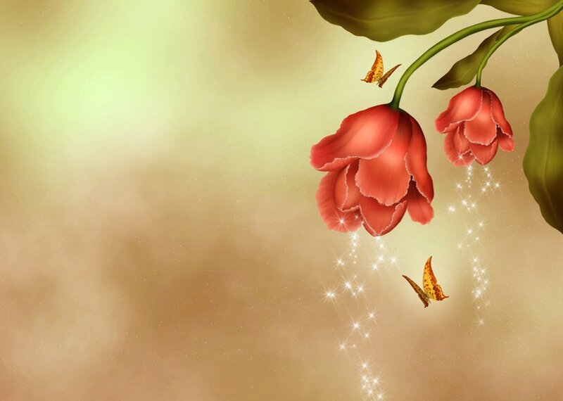 Red Tulips with Butterflies
