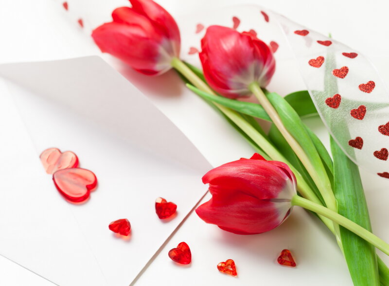 Red Tulips with Hearts