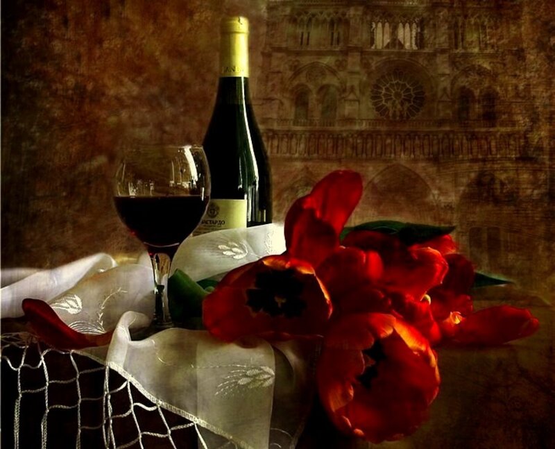 Red Tulips with Wine