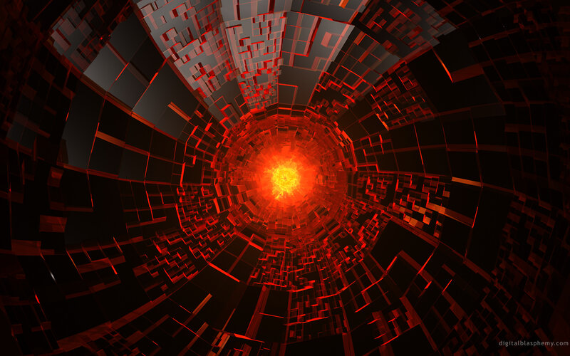 Red Tunnel of Cubes — Dramatic