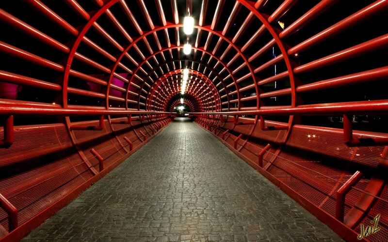 Red Tunnel Walkway — Dramatic