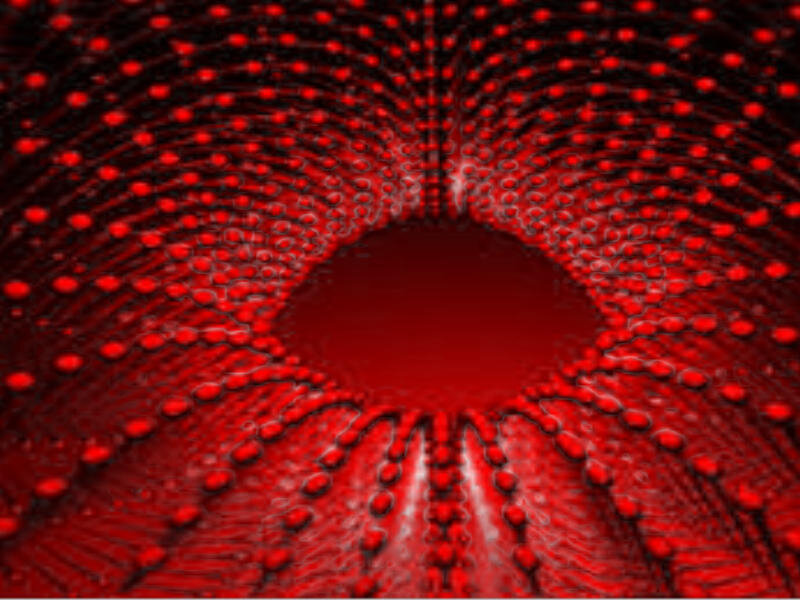 Red tunnel with glowing dots