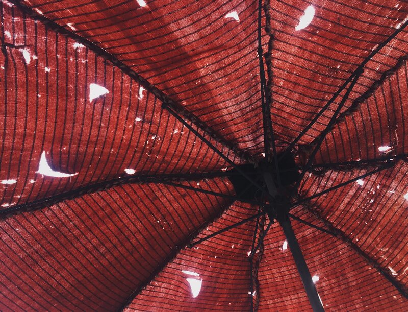 red umbrella canopy view
