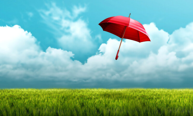 Red Umbrella Floating — Green
