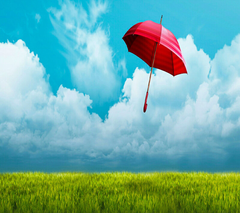 Red Umbrella Floating — Serene