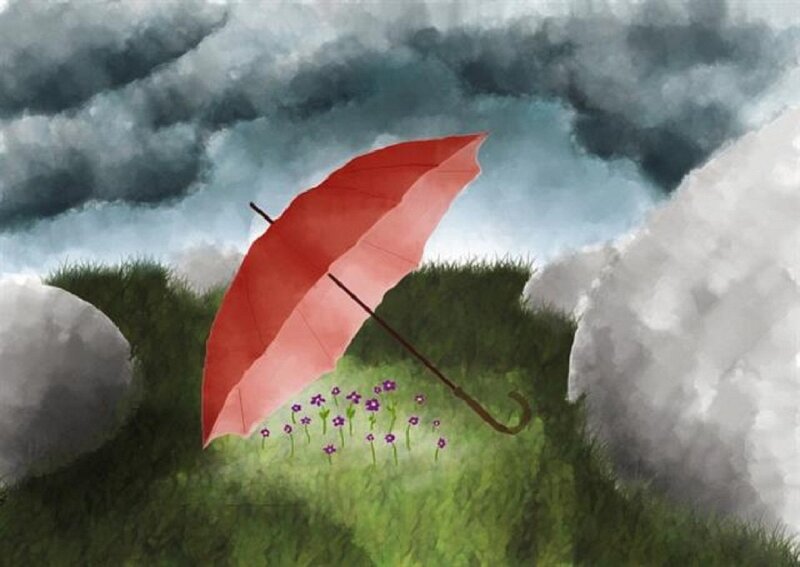 Red Umbrella in Field