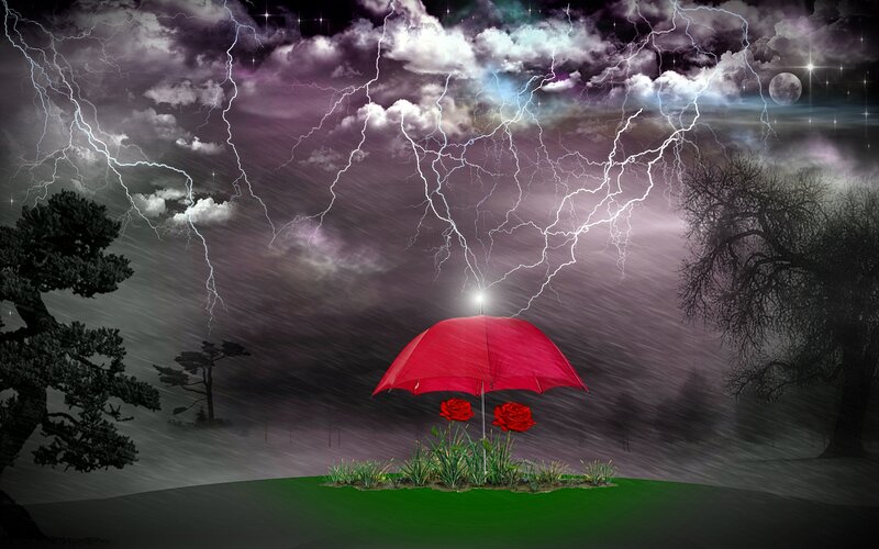 Red Umbrella in Storm