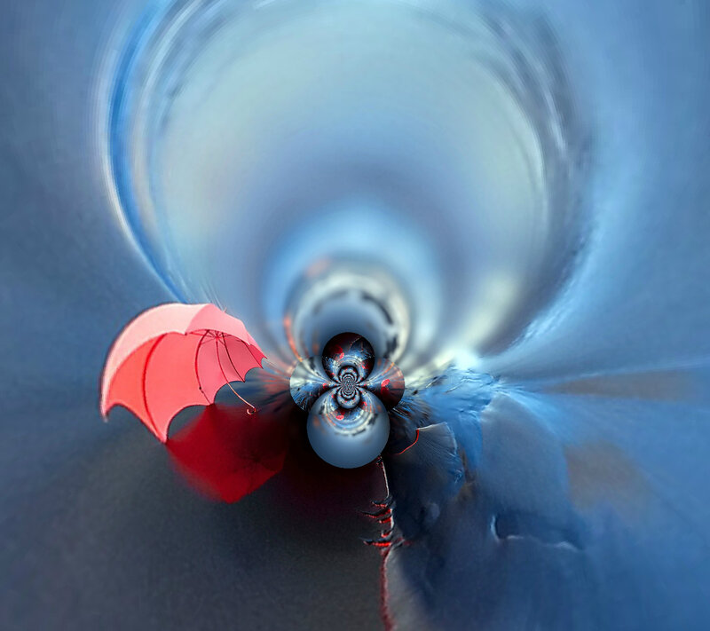 Red Umbrella in Tunnel