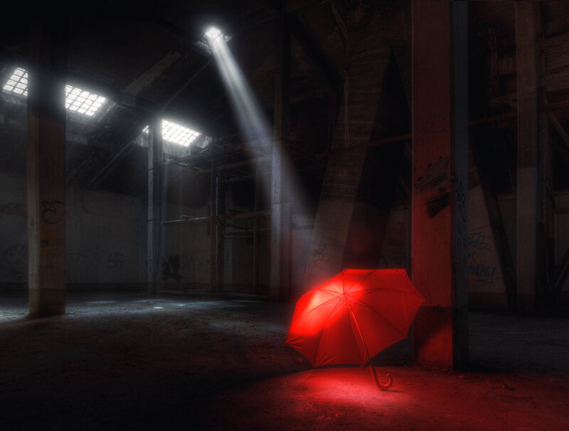 Red Umbrella in Warehouse