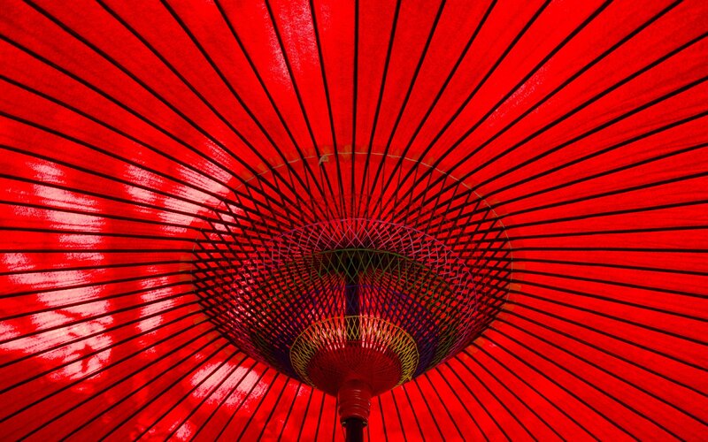 Red umbrella interior view