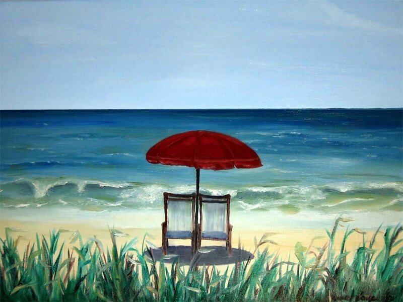 Red Umbrella on Beach