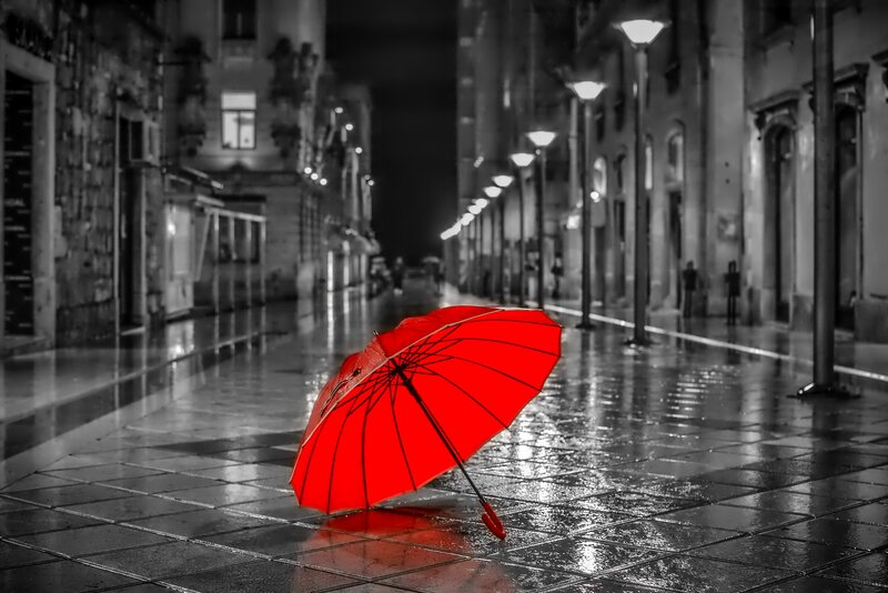 Red Umbrella on Street