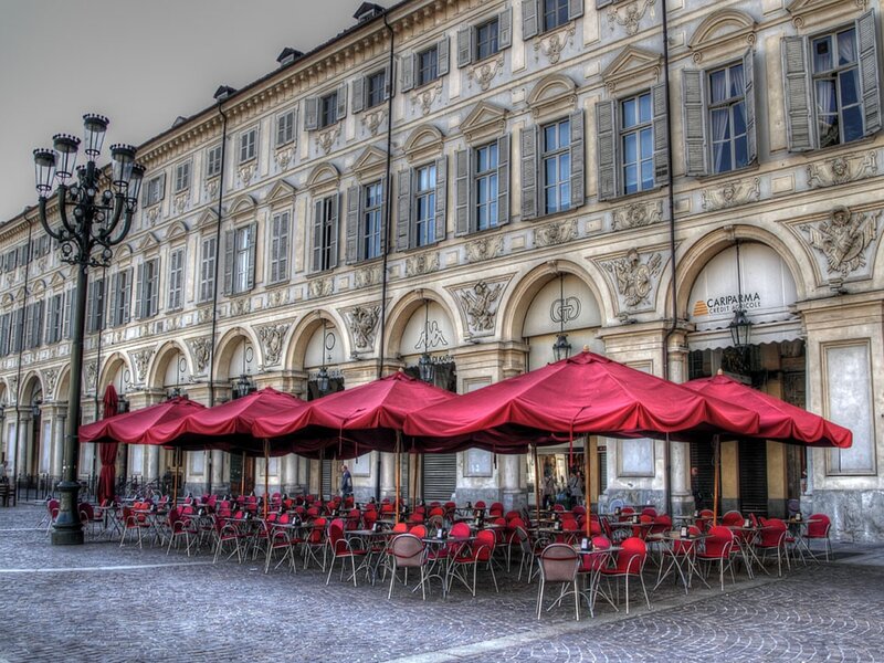 Red Umbrellas on Plaza
