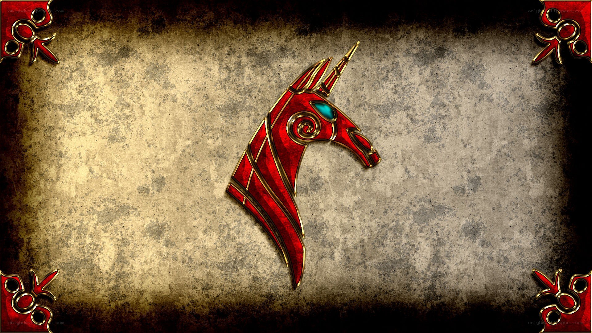 red unicorn emblem on parchment