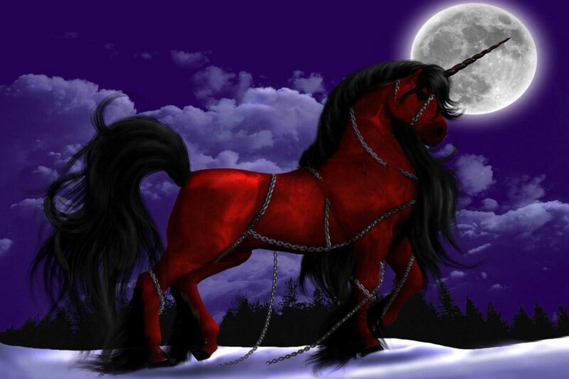 Red Unicorn in Snow — Purple