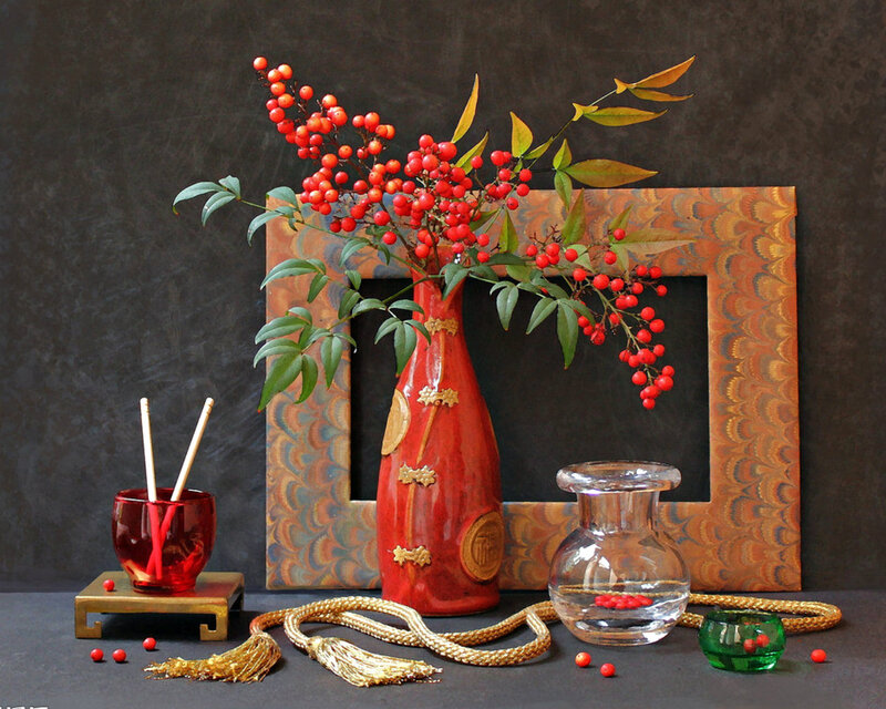 Red Vase with Berries