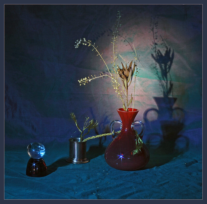 Red Vase with Dried Plants