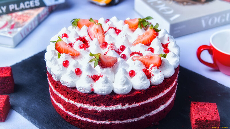 Red Velvet Cake with Strawberries