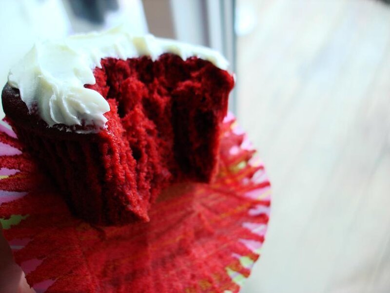 Red velvet cupcake with frosting