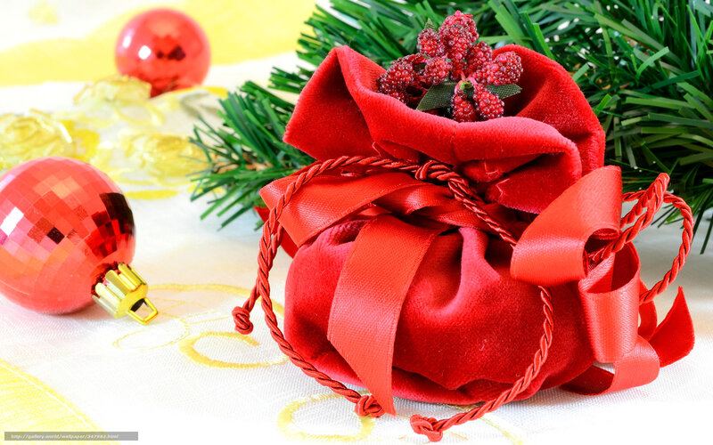 Red velvet gift bag with ornaments