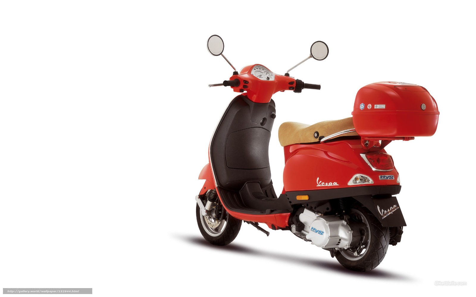 Red Vespa scooter with storage