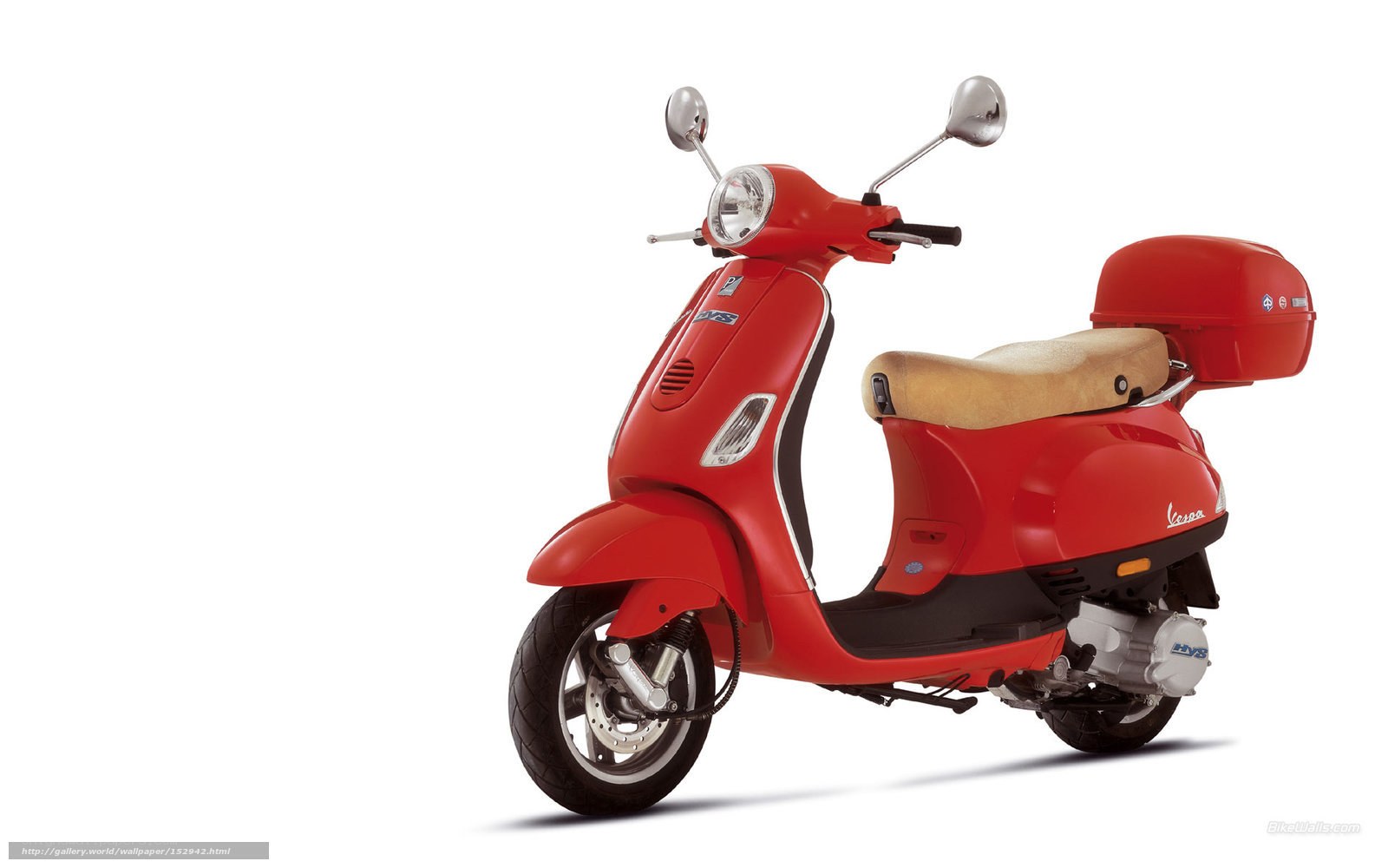 Red Vespa scooter with storage