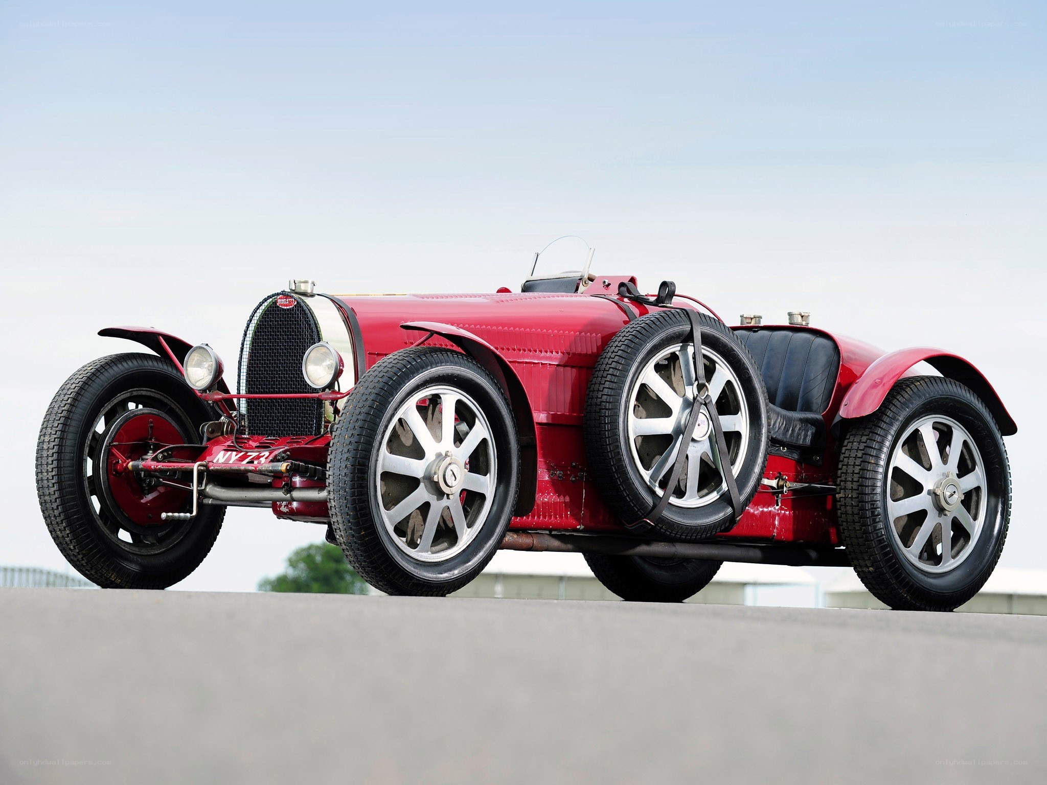 Red vintage Bugatti race car
