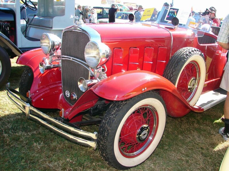 Red vintage car at a show