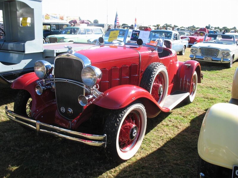 Red vintage car at a show