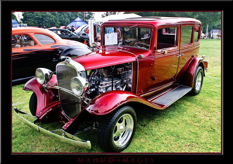Red vintage car at a show