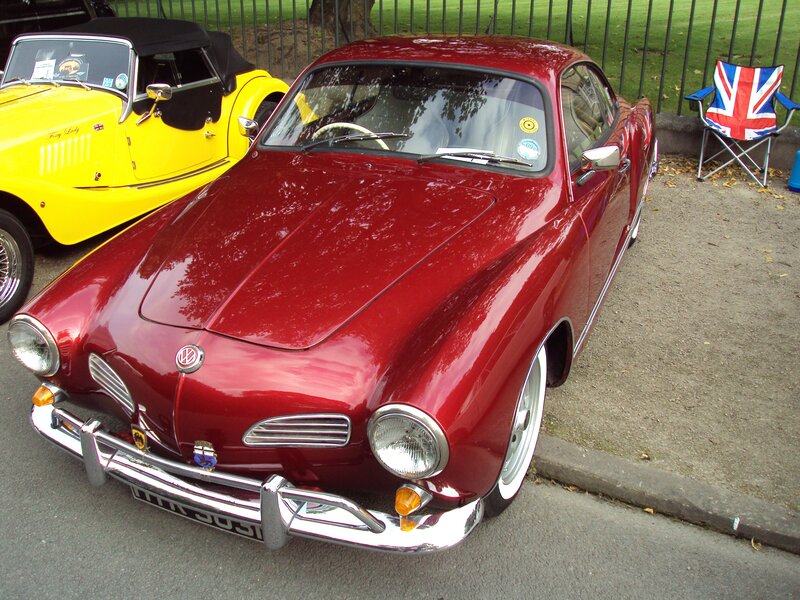 Red vintage car at a show