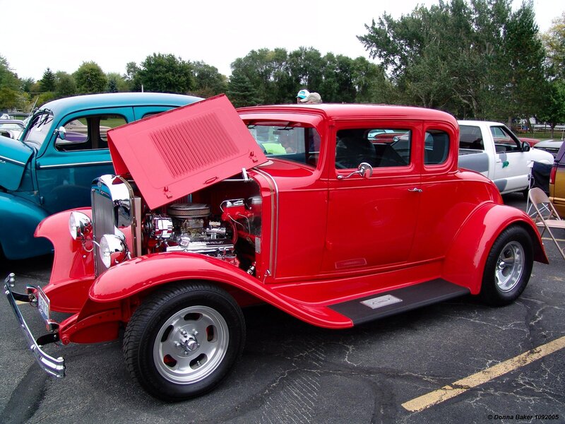 Red vintage car at a show