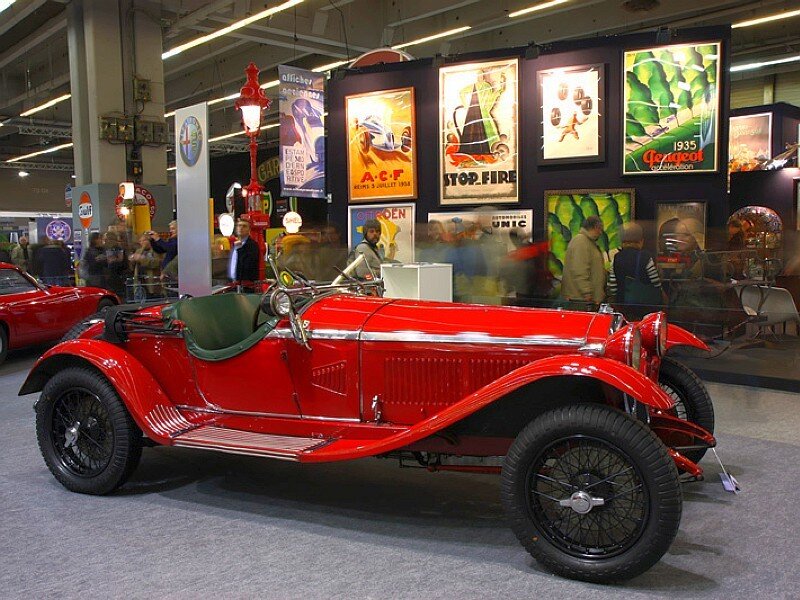 Red vintage car at auto show