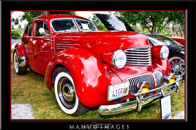 Red vintage car at show